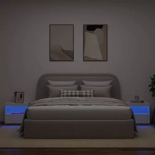 2 db fehér műfa éjjeliszekrény LED-fényekkel 50x40x45 cm