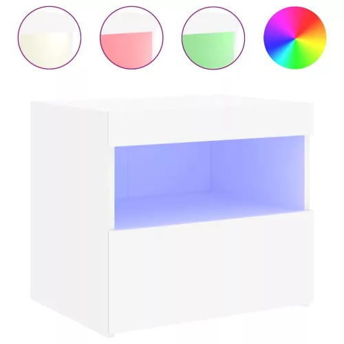 2 db fehér műfa éjjeliszekrény LED-fényekkel 50x40x45 cm