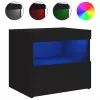 2 db fekete műfa éjjeliszekrény LED-fényekkel 50x40x45 cm