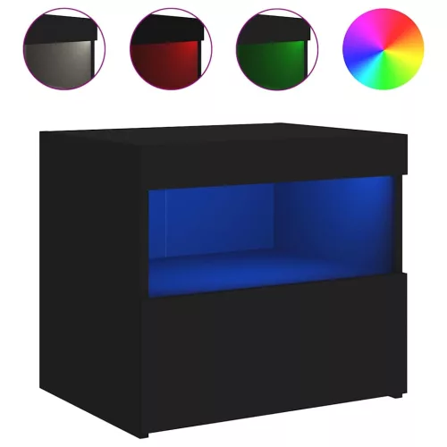 2 db fekete műfa éjjeliszekrény LED-fényekkel 50x40x45 cm