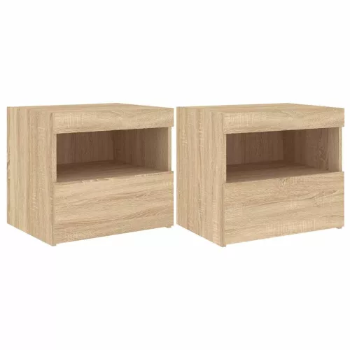 2 db sonoma tölgy színű éjjeliszekrény LED-ekkel 50x40x45 cm
