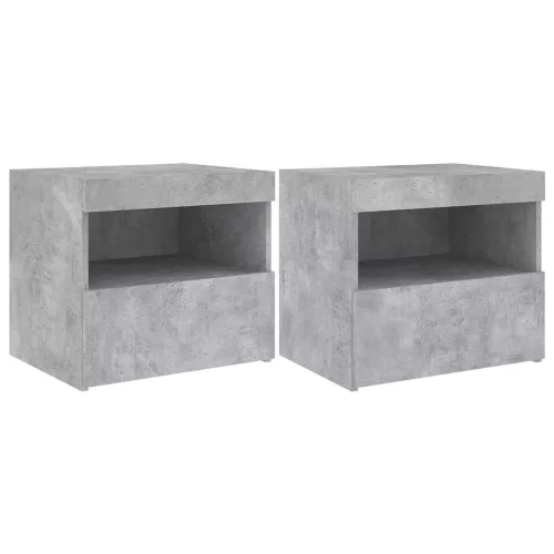 2 db betonszürke éjjeliszekrény LED-fényekkel 50x40x45 cm