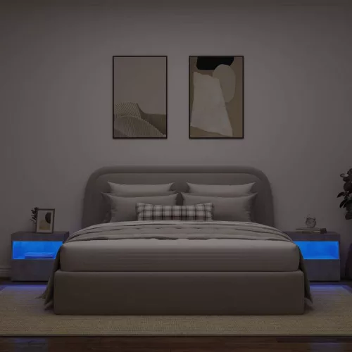 2 db betonszürke éjjeliszekrény LED-fényekkel 50x40x45 cm