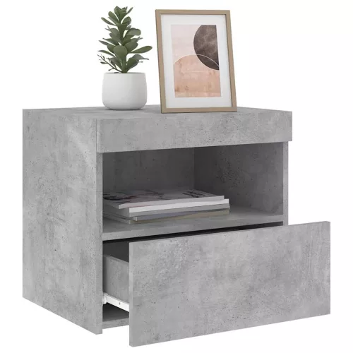 2 db betonszürke éjjeliszekrény LED-fényekkel 50x40x45 cm
