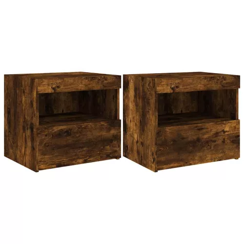 2 db sonoma tölgy éjjeliszekrény LED-fényekkel 50x40x45 cm