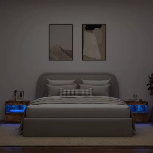 2 db sonoma tölgy éjjeliszekrény LED-fényekkel 50x40x45 cm