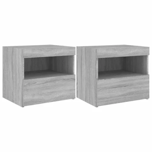 2 db szürke sonoma színű éjjeliszekrény LED-ekkel 50x40x45 cm