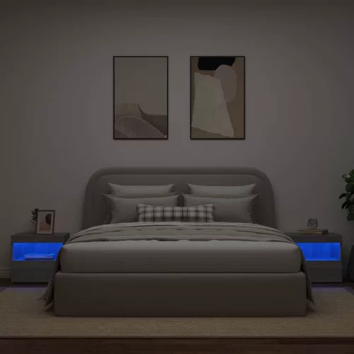 2 db szürke sonoma színű éjjeliszekrény LED-ekkel 50x40x45 cm