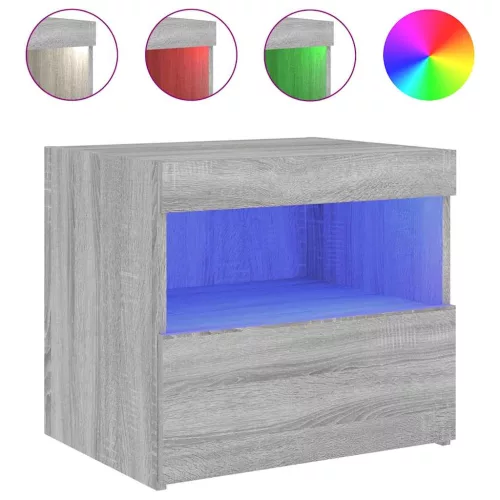 2 db szürke sonoma színű éjjeliszekrény LED-ekkel 50x40x45 cm