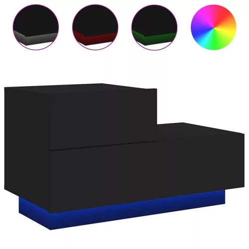 Fekete éjjeliszekrény LED-világítással 70 x 36 x 40,5 cm
