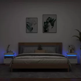   2 db fehér műfa éjjeliszekrény LED-fényekkel 40x39x48,5 cm