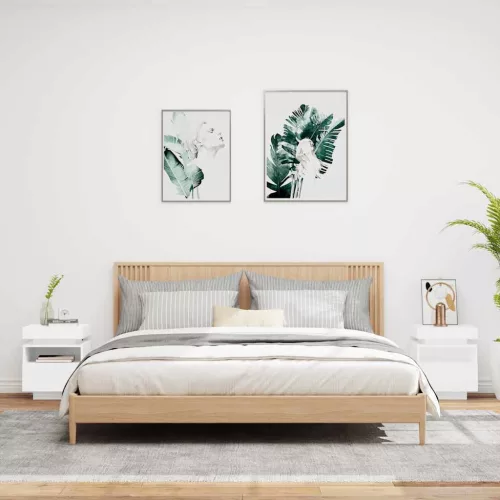 2 db fehér műfa éjjeliszekrény LED-fényekkel 40x39x48,5 cm