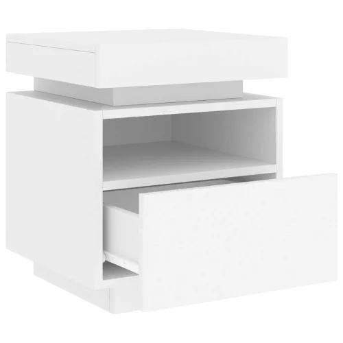 2 db fehér műfa éjjeliszekrény LED-fényekkel 40x39x48,5 cm