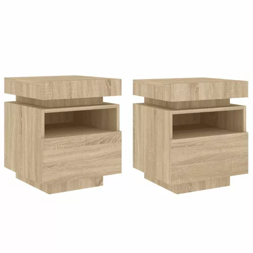 2 db sonoma tölgy éjjeliszekrény LED-fényekkel 40x39x48,5 cm