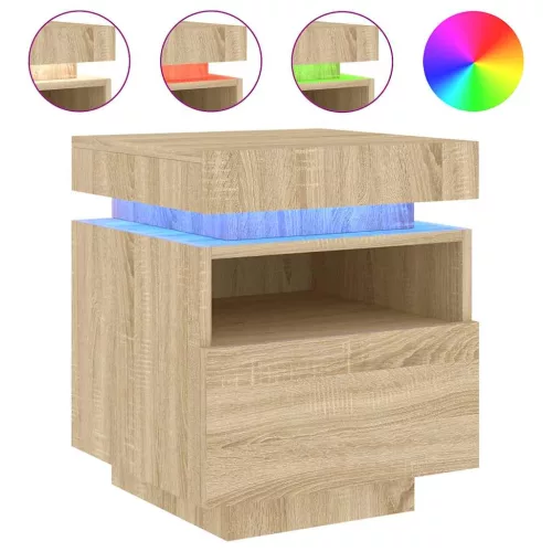 2 db sonoma tölgy éjjeliszekrény LED-fényekkel 40x39x48,5 cm