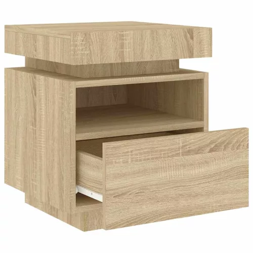 2 db sonoma tölgy éjjeliszekrény LED-fényekkel 40x39x48,5 cm