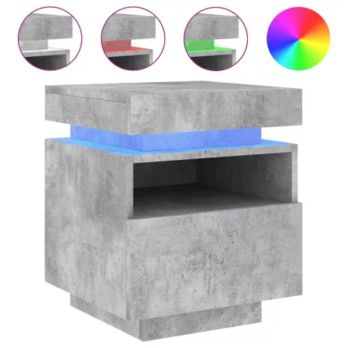 Betonszürke éjjeliszekrény LED-fényekkel 40x39x48,5 cm
