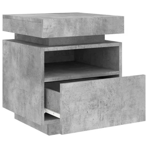 Betonszürke éjjeliszekrény LED-fényekkel 40x39x48,5 cm