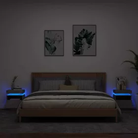   2 db betonszürke éjjeliszekrény LED-fényekkel 40x39x48,5 cm