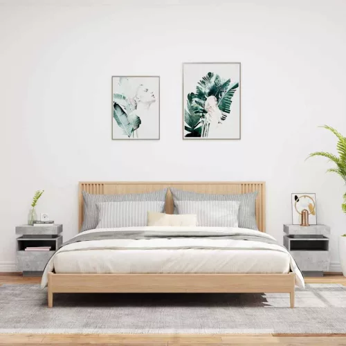 2 db betonszürke éjjeliszekrény LED-fényekkel 40x39x48,5 cm