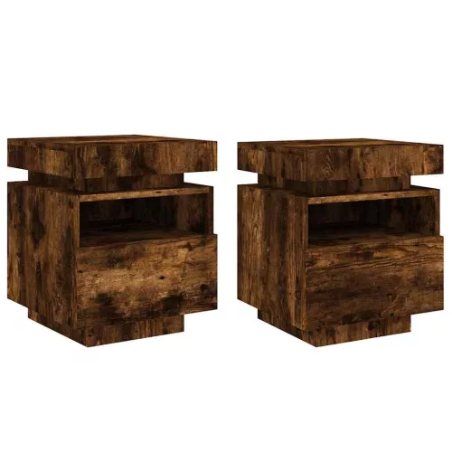 2 db sonoma tölgy éjjeliszekrény LED-fényekkel 40x39x48,5 cm