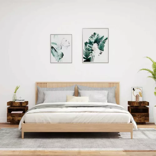 2 db sonoma tölgy éjjeliszekrény LED-fényekkel 40x39x48,5 cm