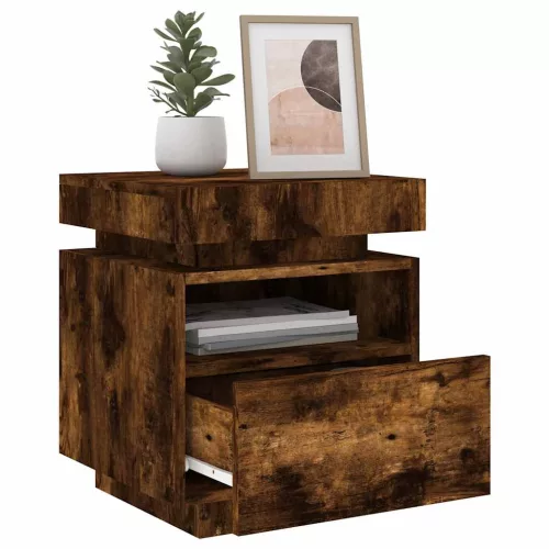 2 db sonoma tölgy éjjeliszekrény LED-fényekkel 40x39x48,5 cm