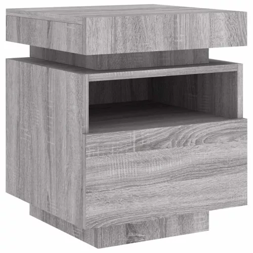 2 db szürke sonoma éjjeliszekrény LED-fényekkel 40x39x48,5 cm