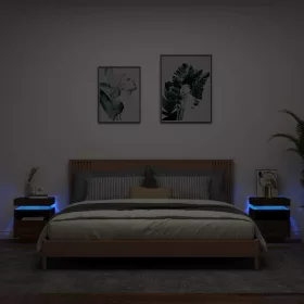   2 db barna tölgy éjjeliszekrény LED-fényekkel 40x39x48,5 cm