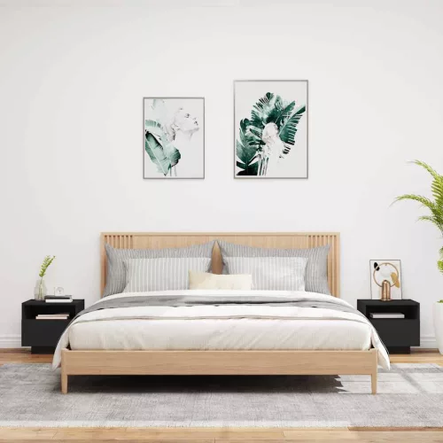 2 db fekete éjjeliszekrény LED-világítással 40 x 39 x 37 cm