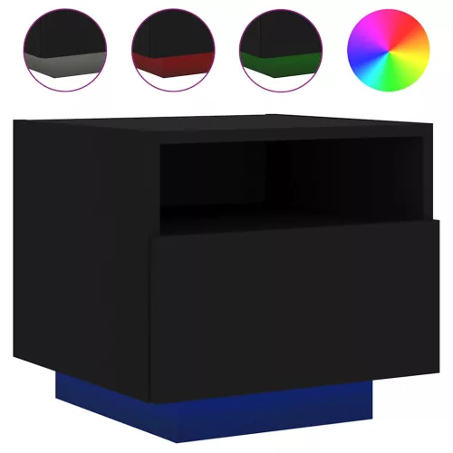 2 db fekete éjjeliszekrény LED-világítással 40 x 39 x 37 cm
