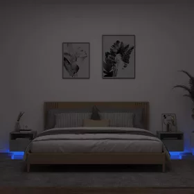   2 db betonszürke éjjeliszekrény LED-világítással 40x39x37 cm