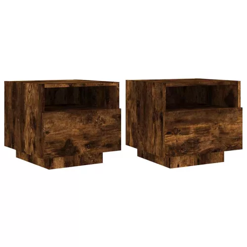 2 db sonoma tölgy színű éjjeliszekrény LED-ekkel 40x39x37 cm