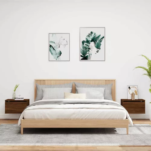 2 db barna tölgy színű éjjeliszekrény LED-világítással