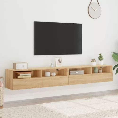 2 db sonoma tölgyszín szerelt fa fali TV-szekrény 100x30x30 cm