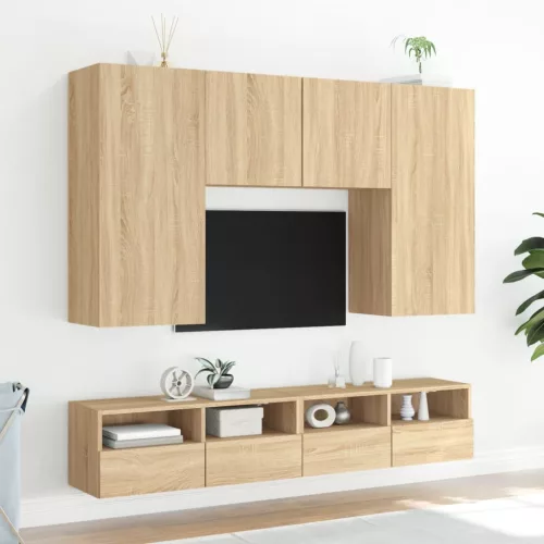 2 db sonoma tölgyszín szerelt fa fali TV-szekrény 100x30x30 cm