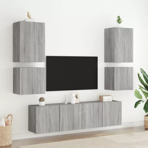 Szürke sonoma színű szerelt fa fali TV-szekrény 40,5x30x40 cm