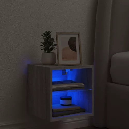 Szürke sonoma színű fali TV-szekrény LED-ekkel 30x28,5x30 cm