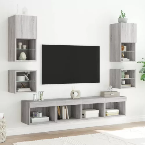 Szürke sonoma színű fali TV-szekrény LED-ekkel 30x28,5x30 cm
