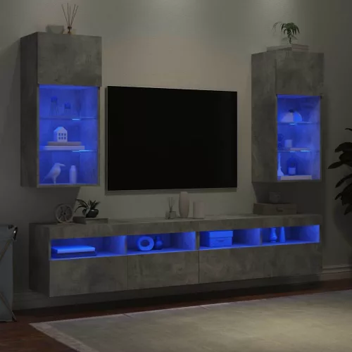 2 db betonszürke TV-szekrény LED-világítással 40,5 x 30 x 90 cm