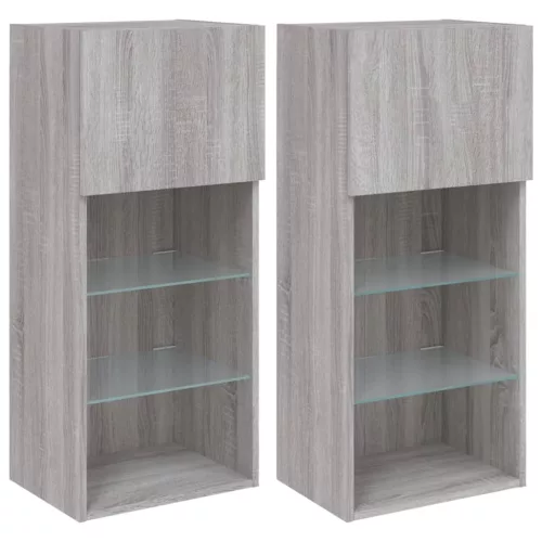 2 db szürke sonoma színű TV-szekrény LED-ekkel 40,5x30x90 cm