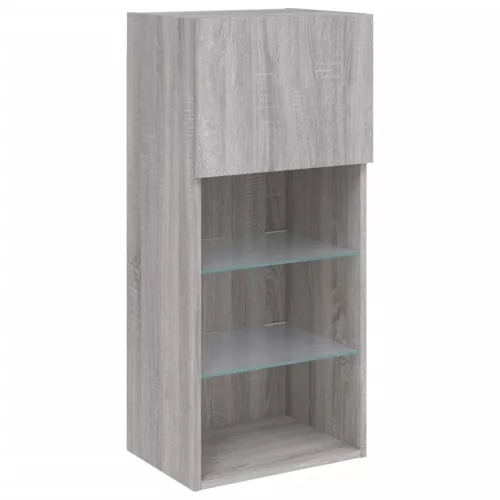 2 db szürke sonoma színű TV-szekrény LED-ekkel 40,5x30x90 cm