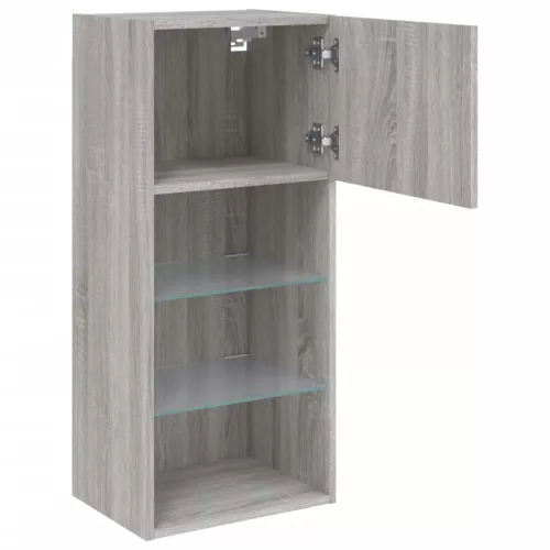 2 db szürke sonoma színű TV-szekrény LED-ekkel 40,5x30x90 cm
