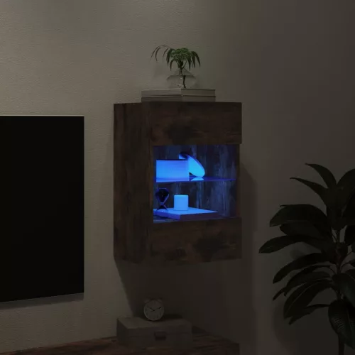 Füstös tölgy színű fali TV-szekrény LED-ekkel 40x30x60,5 cm