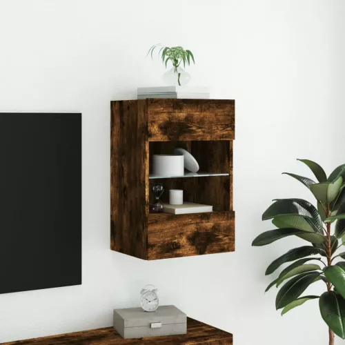 Füstös tölgy színű fali TV-szekrény LED-ekkel 40x30x60,5 cm