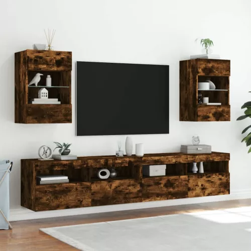 Füstös tölgy színű fali TV-szekrény LED-ekkel 40x30x60,5 cm
