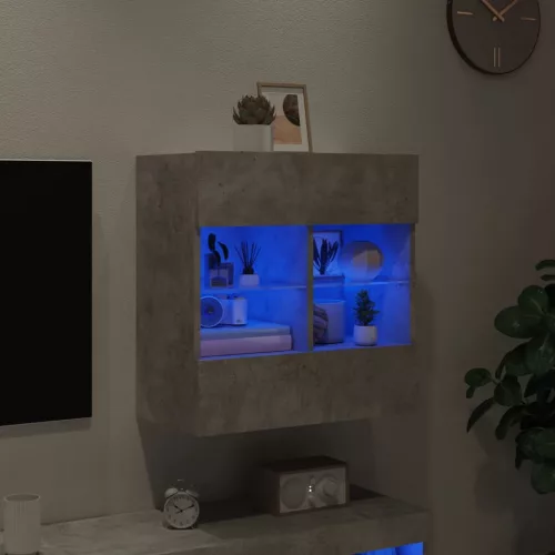 Betonszürke falra szerelhető TV-szekrény LED-del 58,5x30x60,5cm