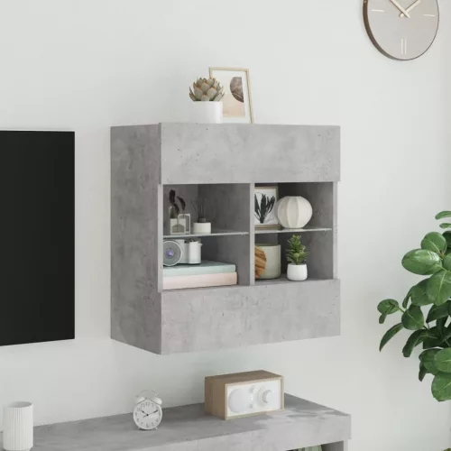 Betonszürke falra szerelhető TV-szekrény LED-del 58,5x30x60,5cm