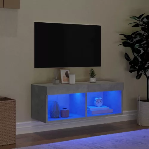 Betonszürke TV-szekrény LED-világítással 80 x 30 x 30 cm