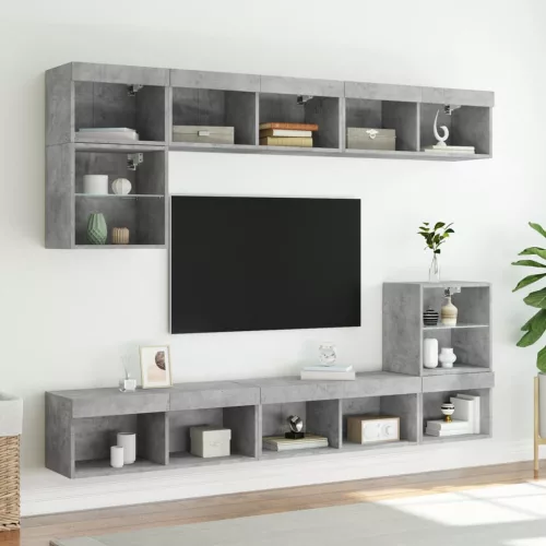 Betonszürke TV-szekrény LED-világítással 80 x 30 x 30 cm